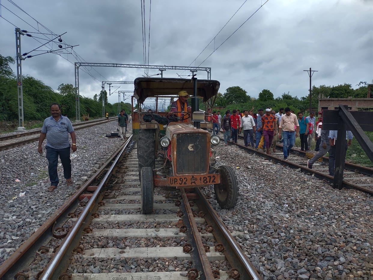 Tractor ran on railway track, goods train stopped
