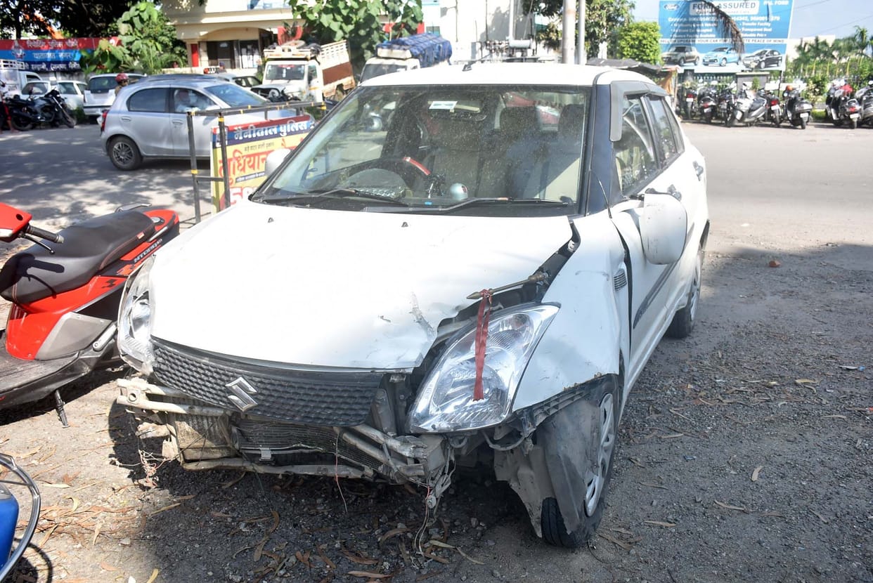 Car collided with pole blown up five vehicles