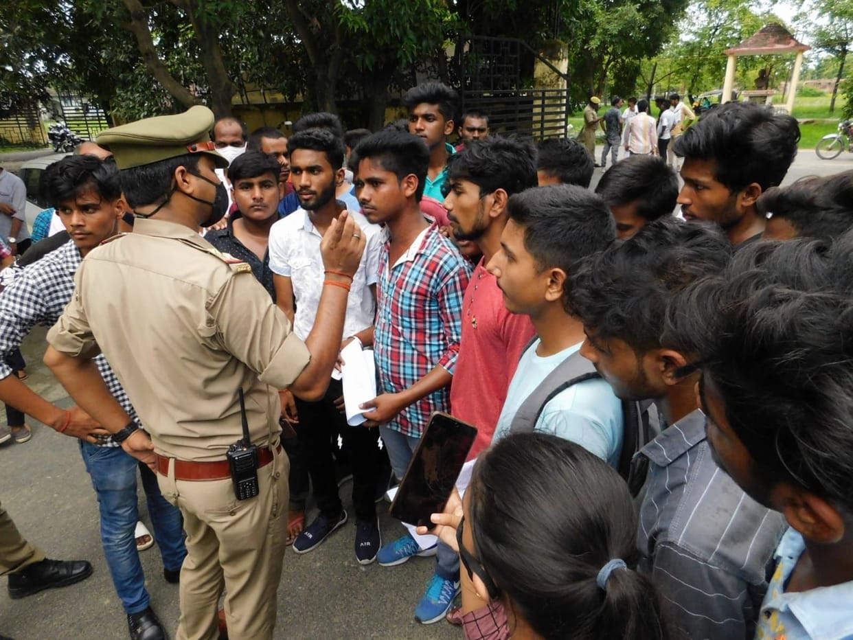Students getting less marks sit on dharna in collectorate