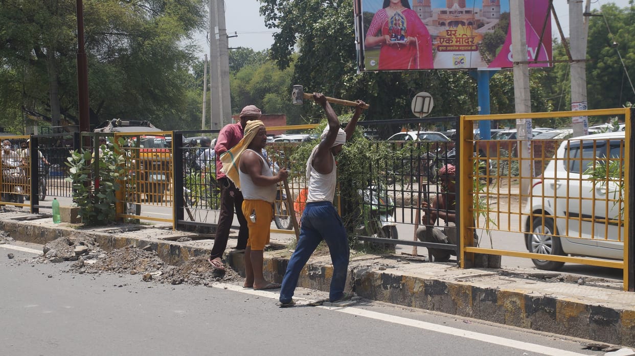 Pakka dividers built by spending one crore, now uprooted tiles to plant saplings