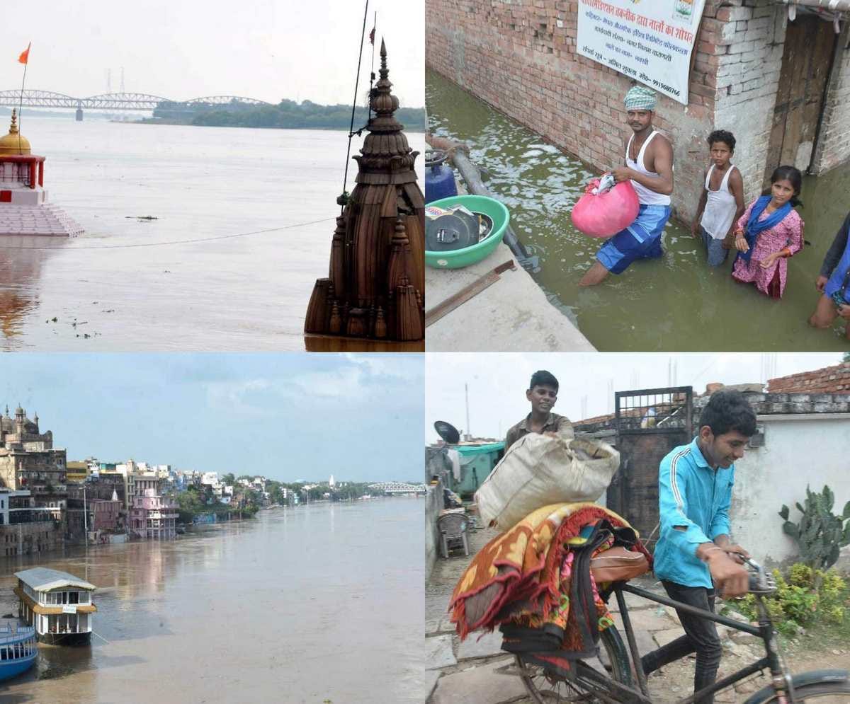 varanasi Ganag water level fear of flood Ganga reached near warning point people migrating in varuna area in varanasi