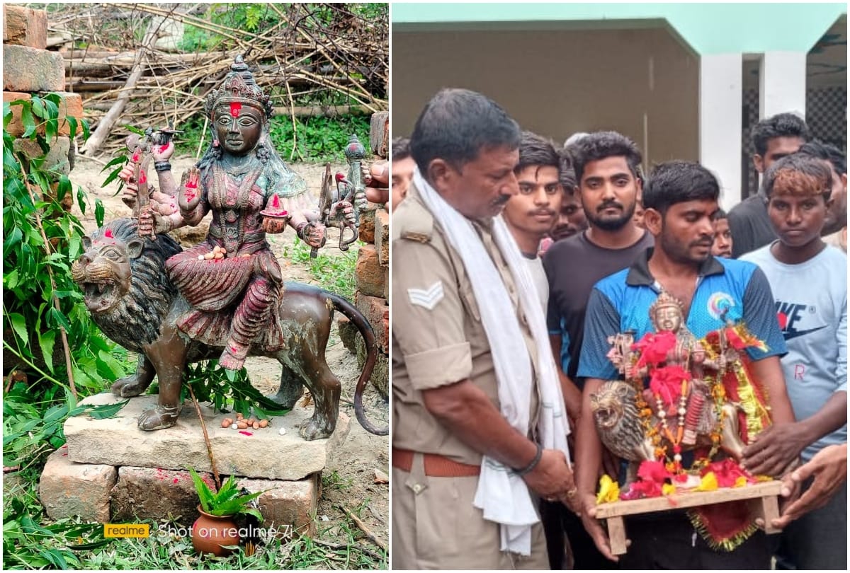 maa durga metal idol found from gomti river in jaunpur in fisherman net happiness in entire village