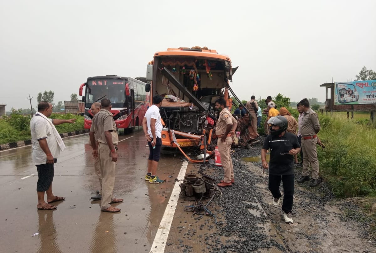 big road accident news Two man died in bus collision with trailer on highway in basti