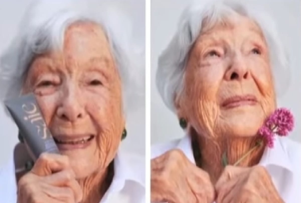 99 years old american woman Helene simon modeled for a beauty brand now she is trending on social media