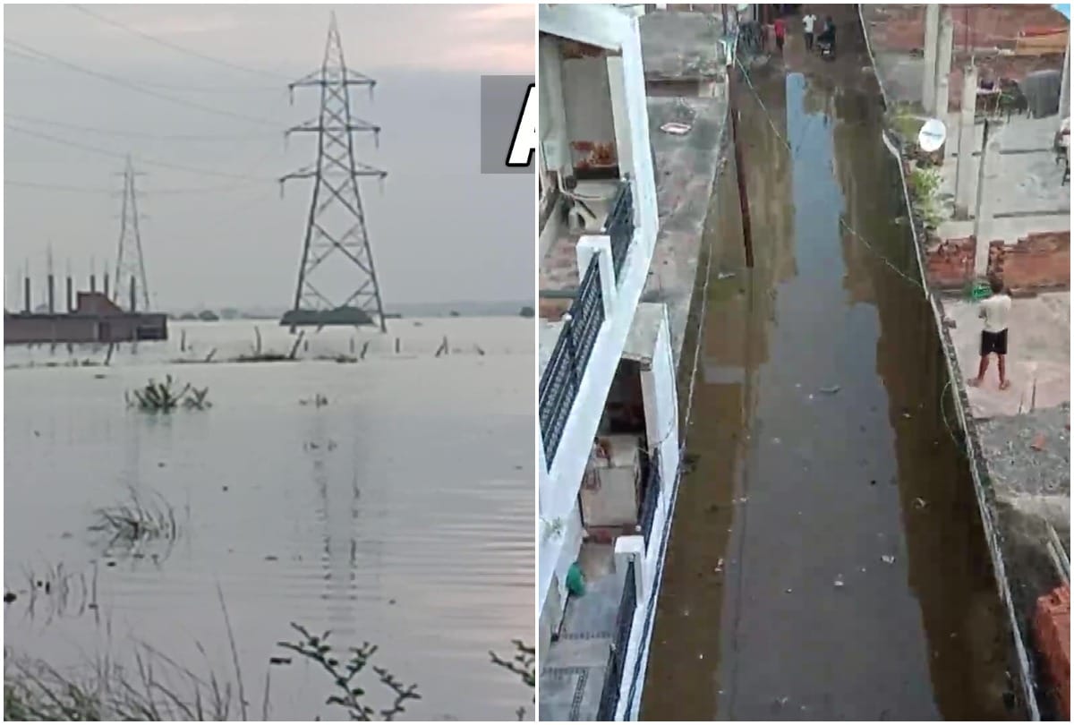water level of ganga increases water logging in lower area boat transport 