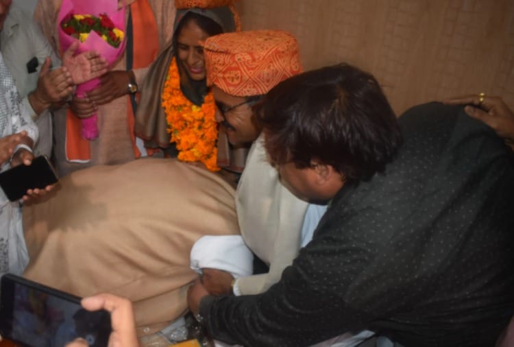 Haryana Home Minister Anil Vij arrives at gold medalist Neeraj Chopra house