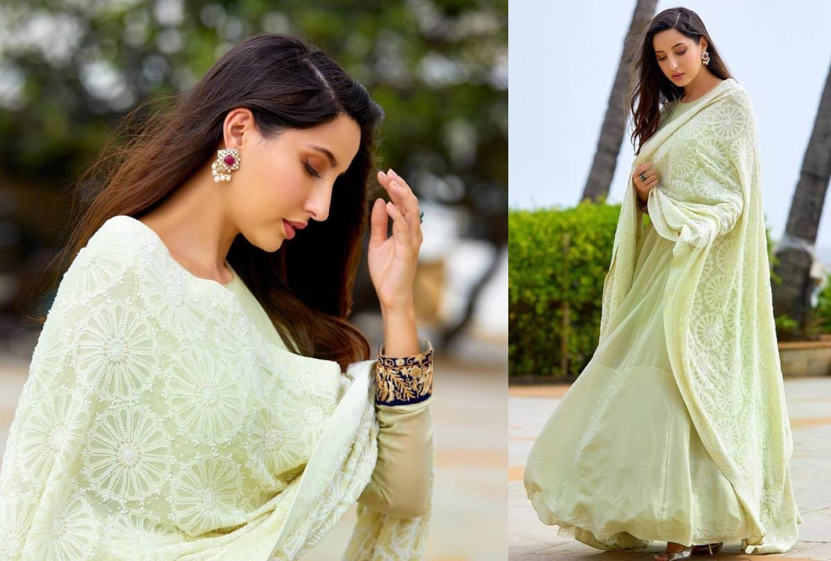 Fashion tipa Nora Fatehi anarkali dress photos goes viral dress price is Rupees of approx one lakh 25 thousand