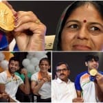 प्रेस वार्ता के दौरान नीरज चोपड़ा और अन्य खिलाड़ी