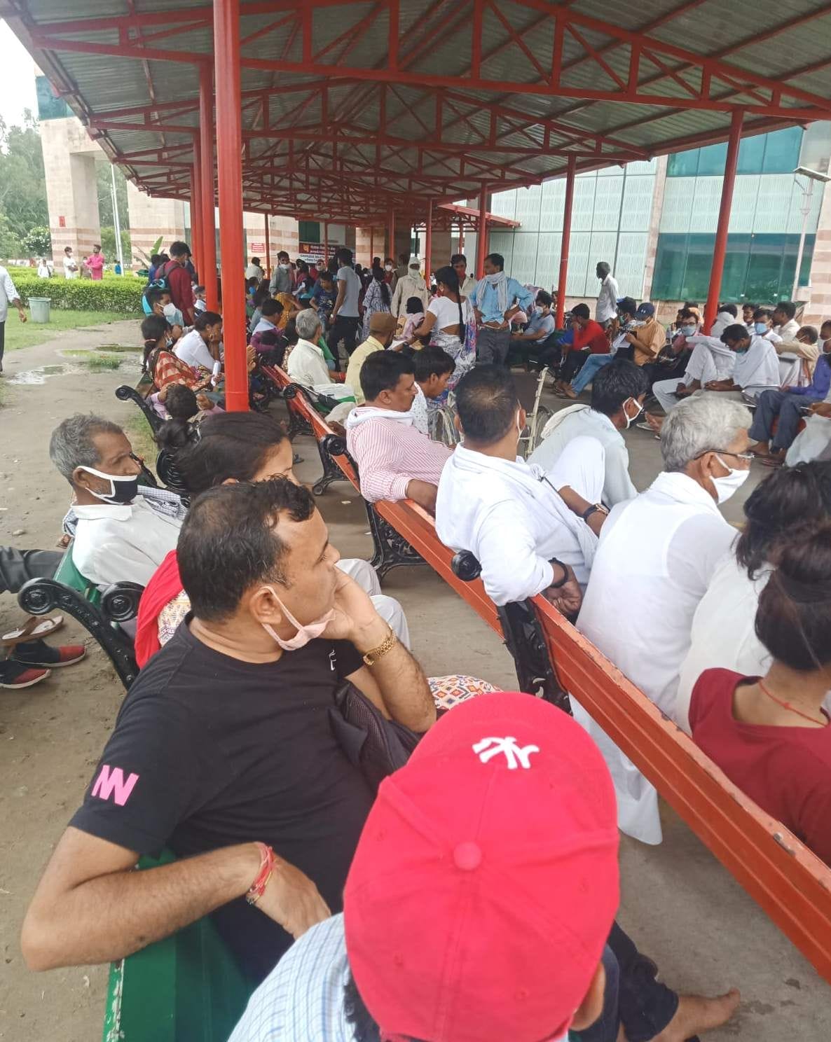 Crowd of people gathering in AIIMS OPD