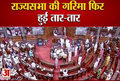 again ruckus created by opposition in rajyasabha papers thrown by mps today
