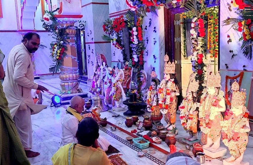 Devotees gathered for darshan in the temple