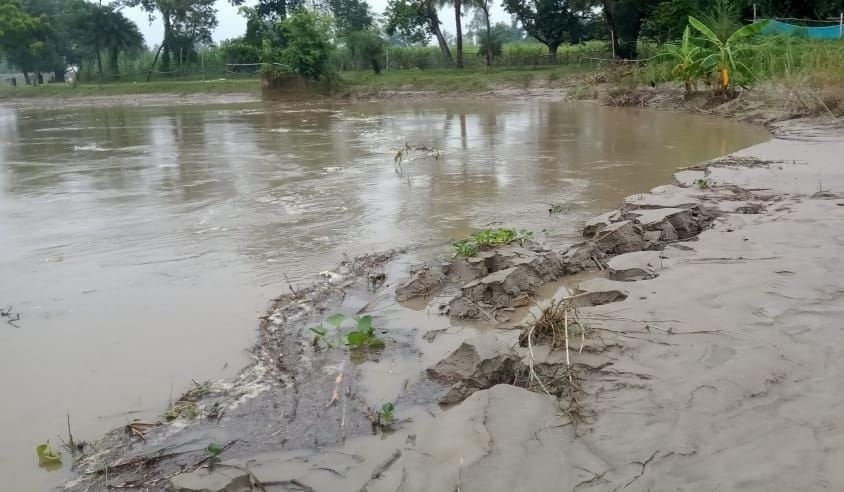 The danger of erosion due to the rise in the water level of Saryu