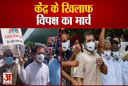 opposition parties protest march parliament to vijay chowk rahul gandhi also present