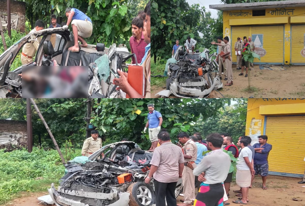 Basti car enters in container from back accident on national highway 5 died of a family 2 injured badly all update