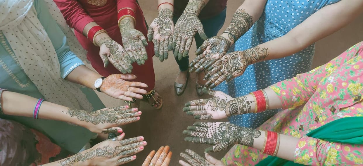 Girls celebrated Teej festival with henna on each other