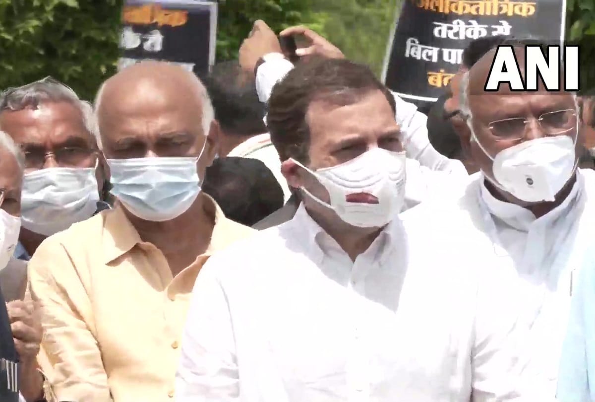 Opposition parties march protest from parliament to vijay chauk rahul gandhi march congress
