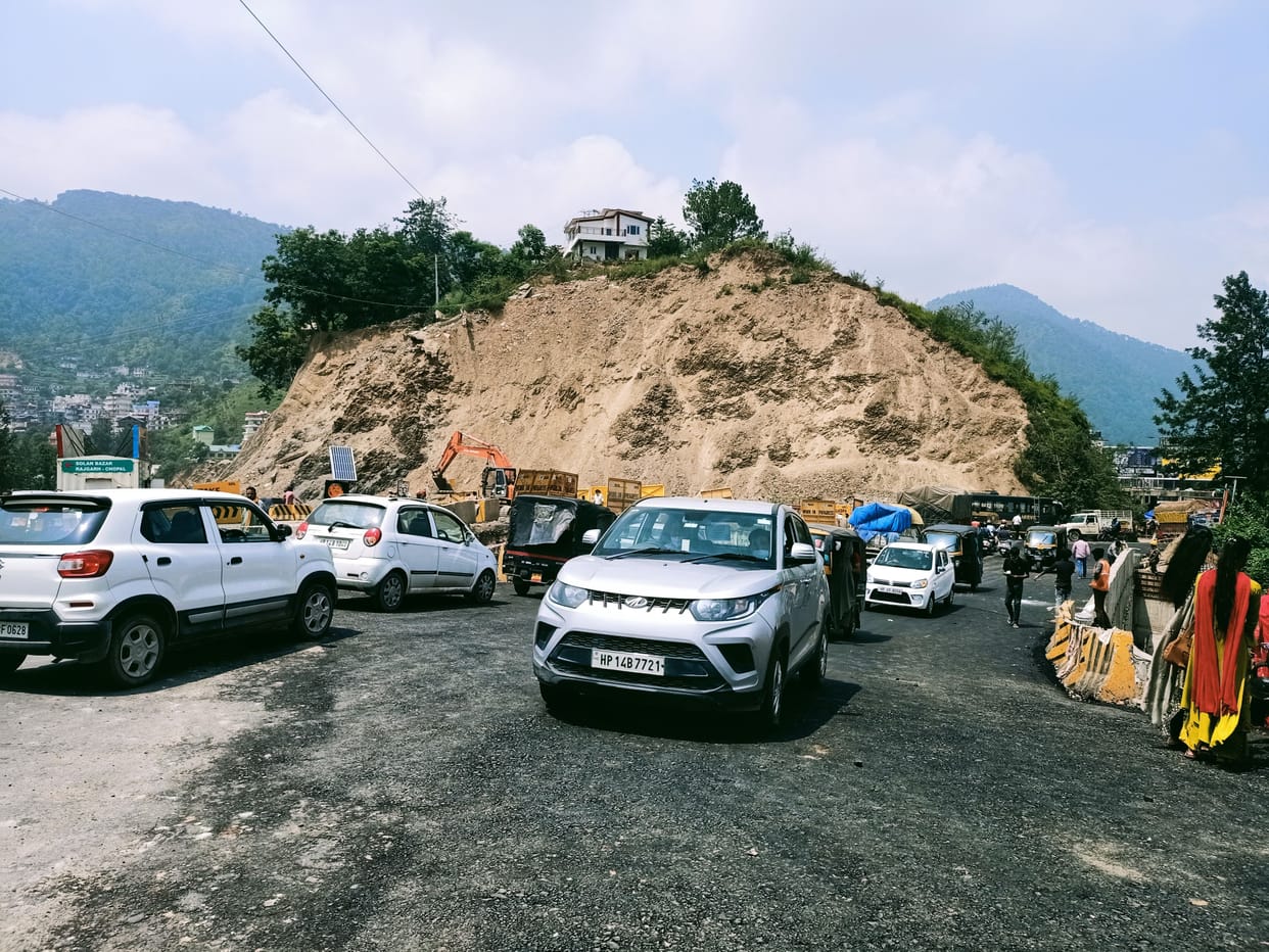 Vehicles start running over Saproon under bridge on Solan-Parvanoo fourlane near Solan