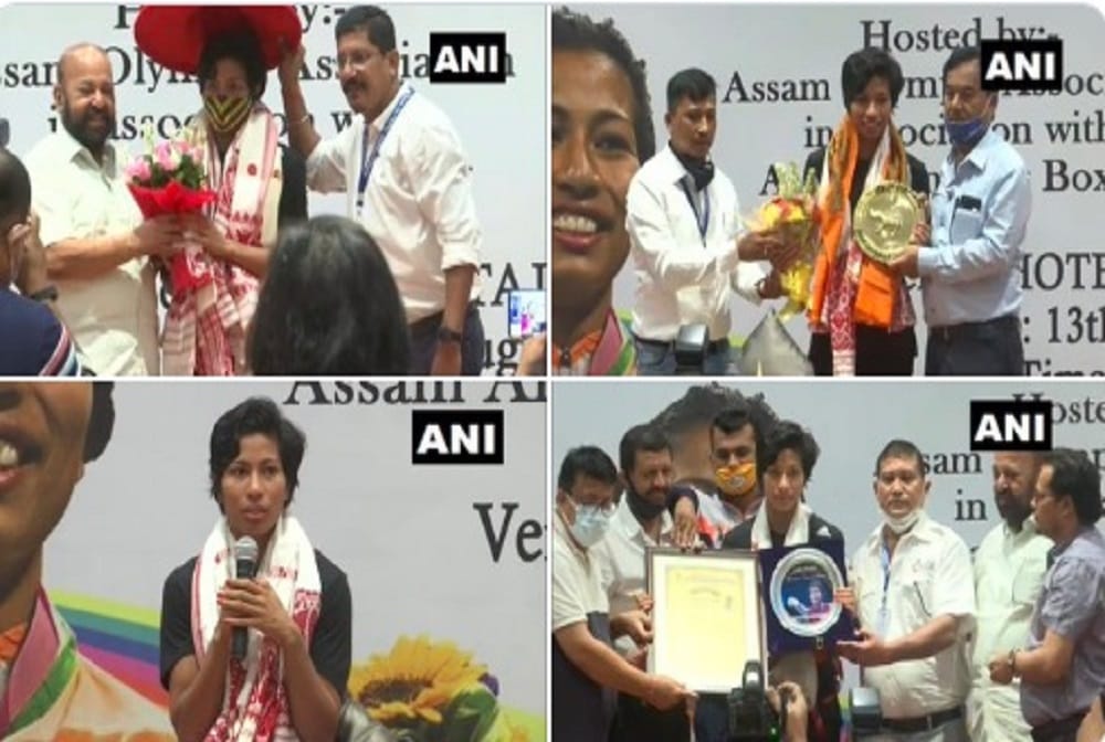 Boxer Lovlina Borgohain, who won a bronze at Tokyo 2020 was felicitated by Assam Olympic Association 