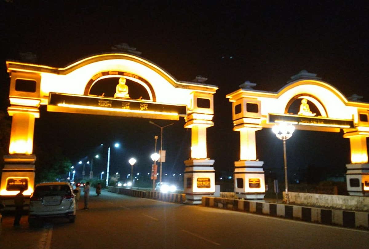Gautam Buddha door illuminated with ornamental light work of making road beautiful from Padleganj to Naya dawn started