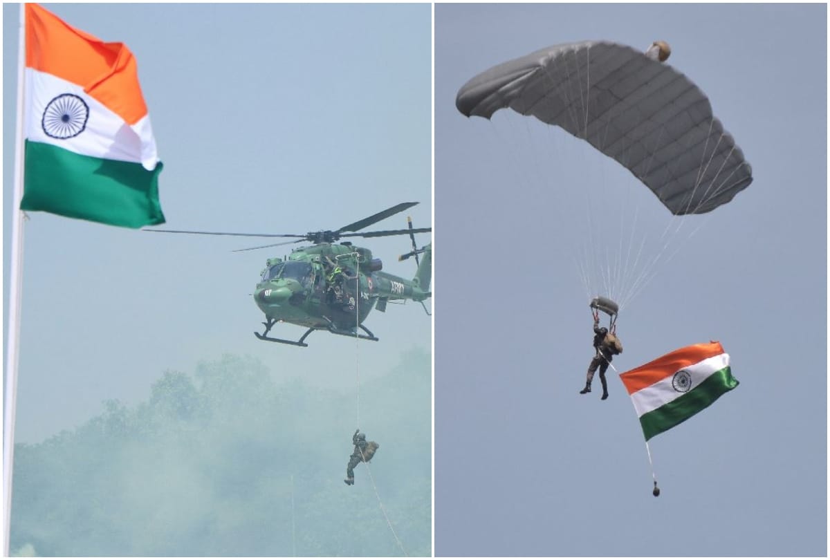 independence day 2021: indian army jawans skydiving from seven thousand feet height in agra