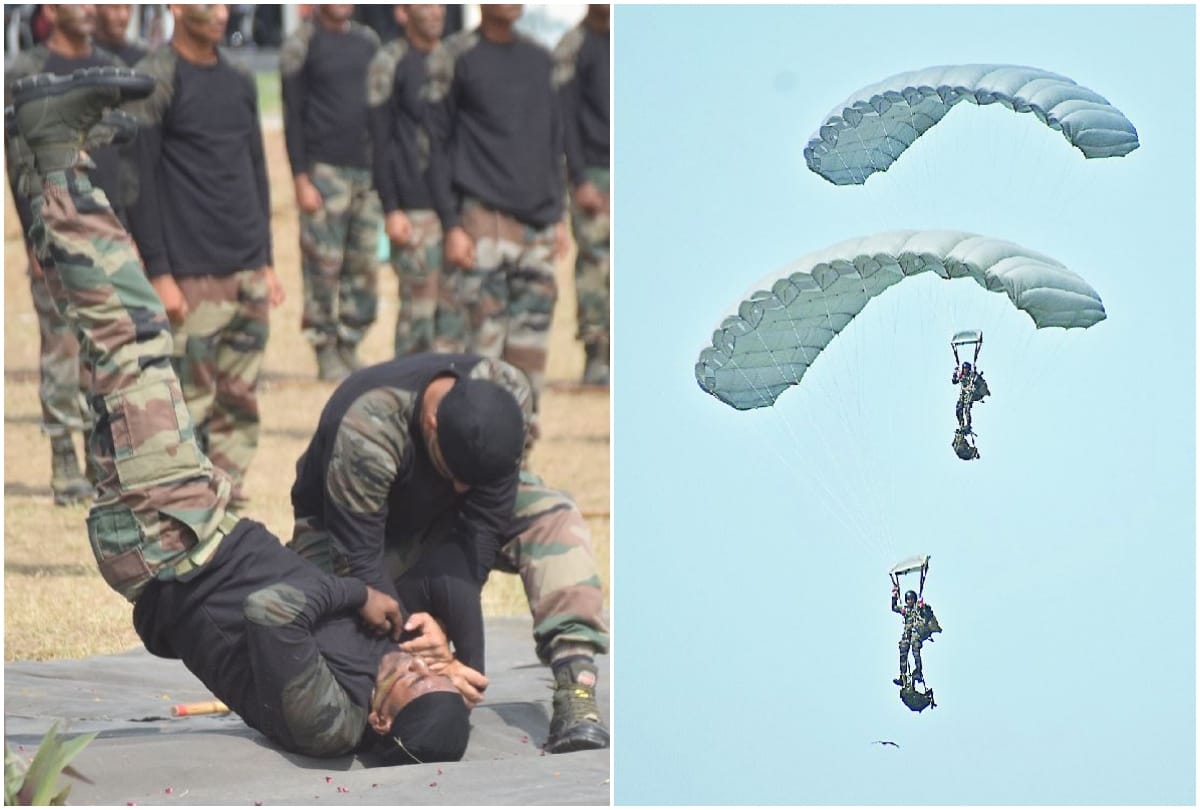 independence day 2021: indian army jawans skydiving from seven thousand feet height in agra