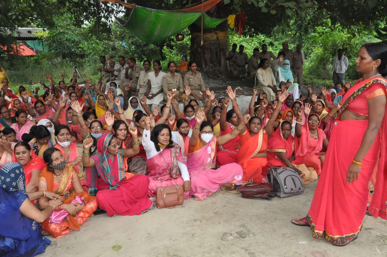Anganwadi workers protest against demands