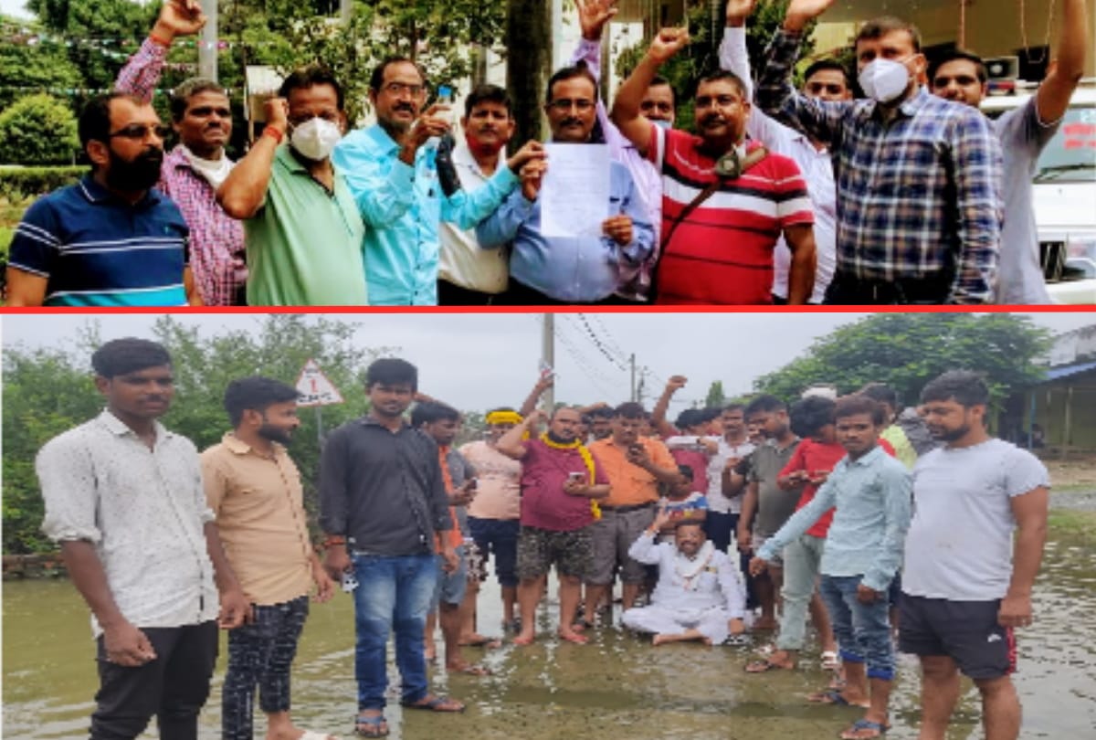 waterlogging in Gorakhpur someone sat in water then someone submitted memorandum