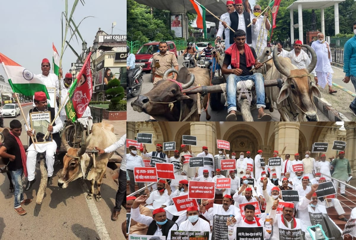 Samajwadi Party protests against Uttar Pradesh government.