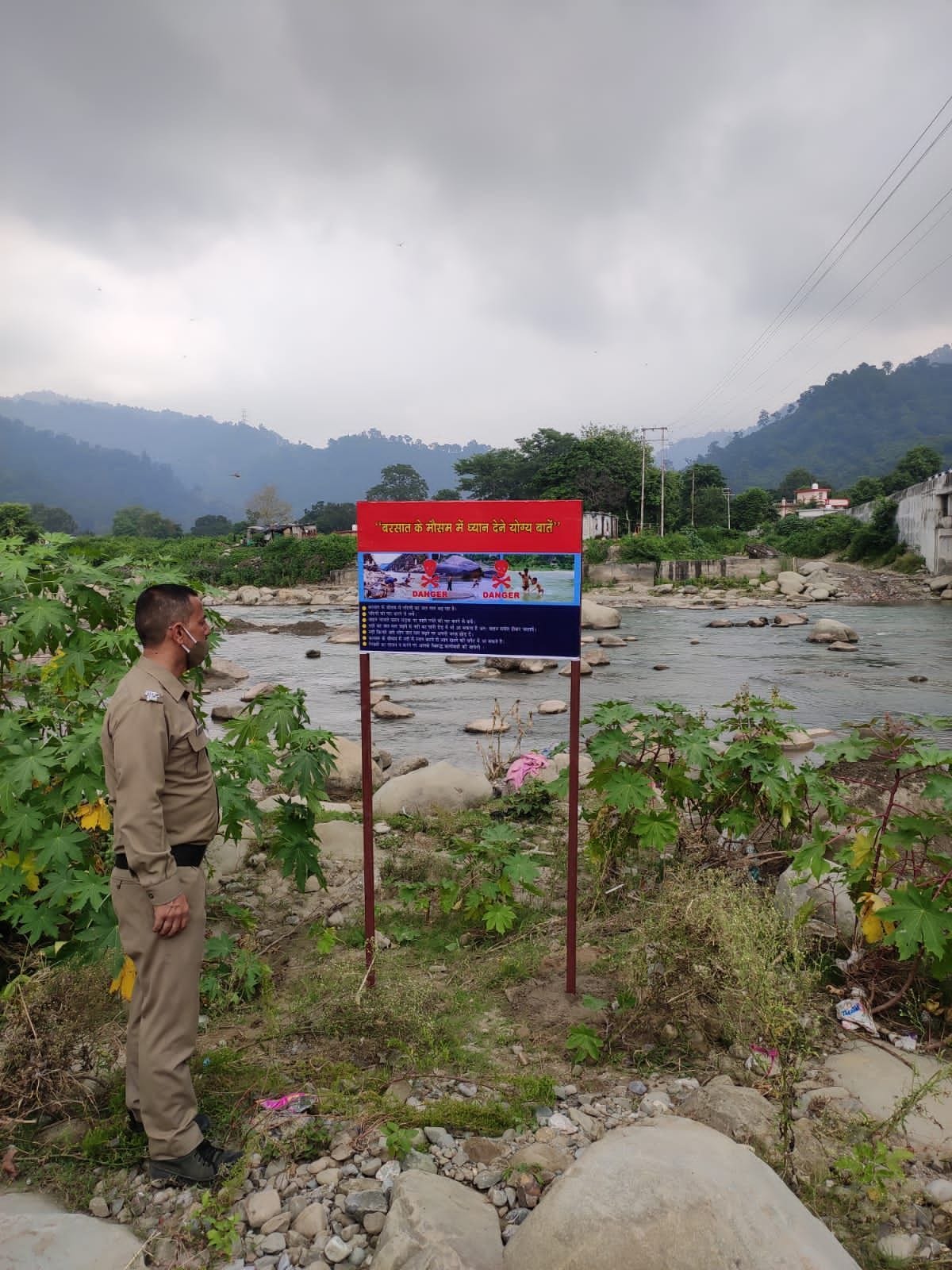 Police administration put up warning boards on the banks of the river