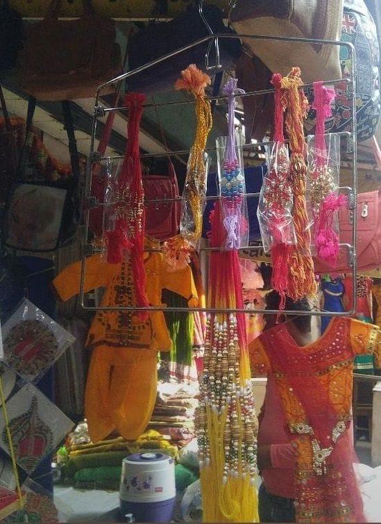 Market decorated with Rakhi shops