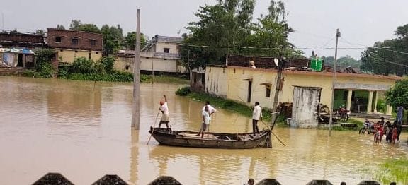 Village surrounded by flood water, boat became Sahara