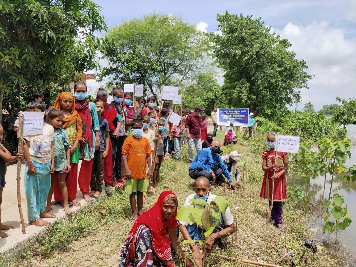 Villagers planted saplings on World Humanity Day