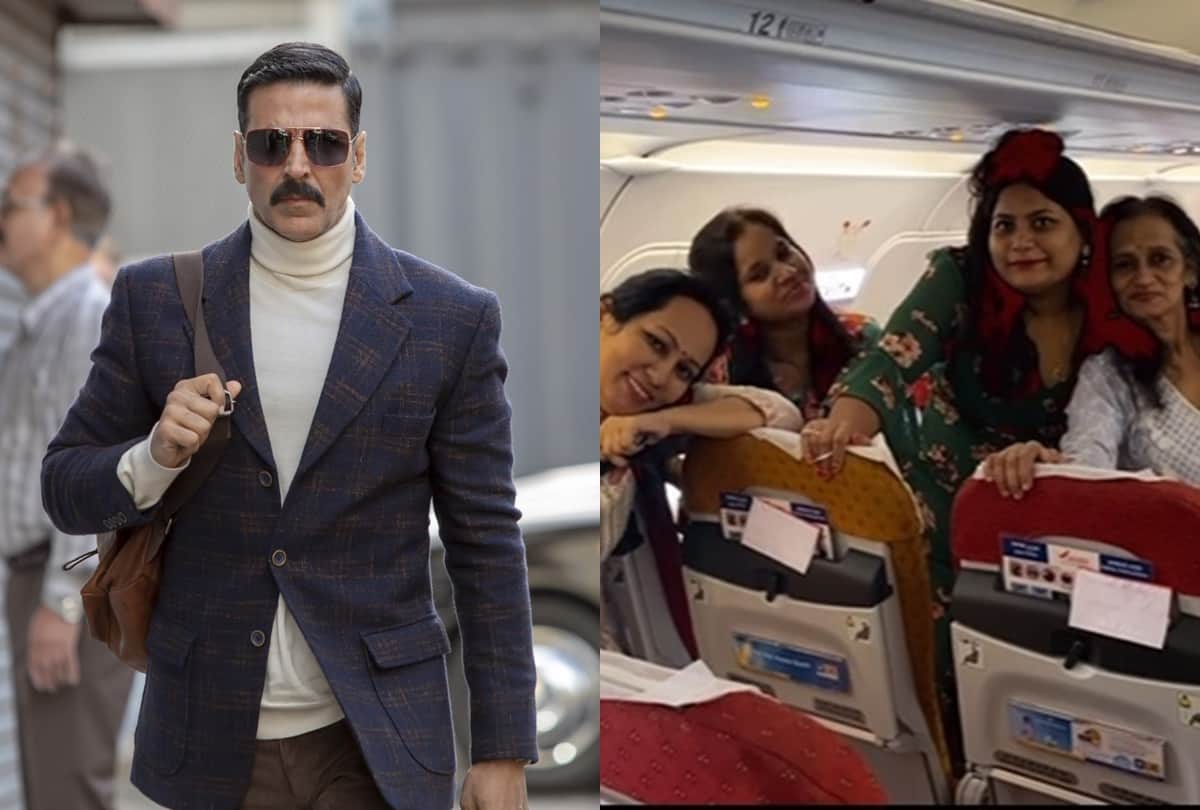 Akshay kumar and Vashu bhagnani charter a plane to take media from Bombay to surat for a special sceening of the BellBottom in 3D