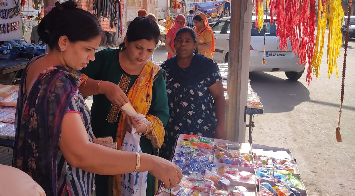 The market of the city, buzzing with colorful rakhis for the festival of Rakshabandhan