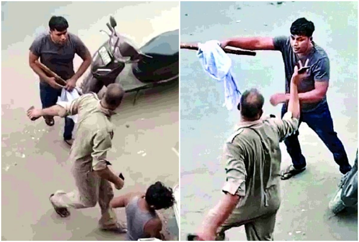 Delhi Police constable attacked firefighter Video viral of incident