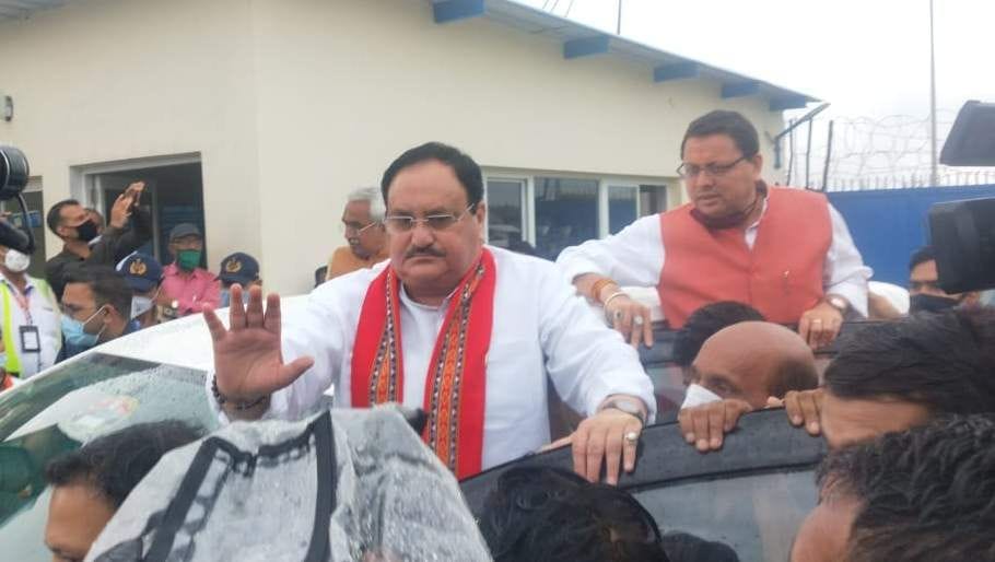 JP Nadda welcomed at the airport