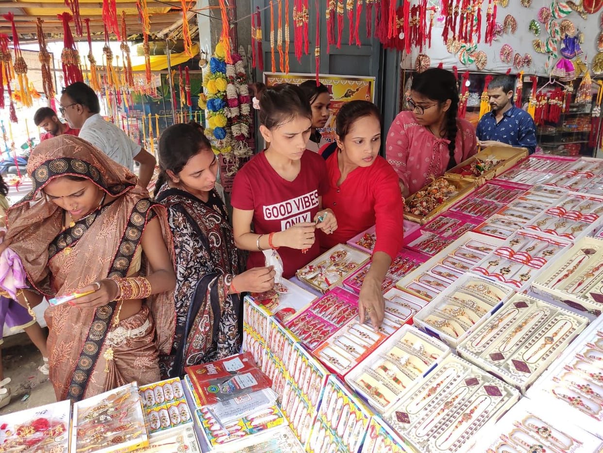 bullion market decorated with silver rakhis