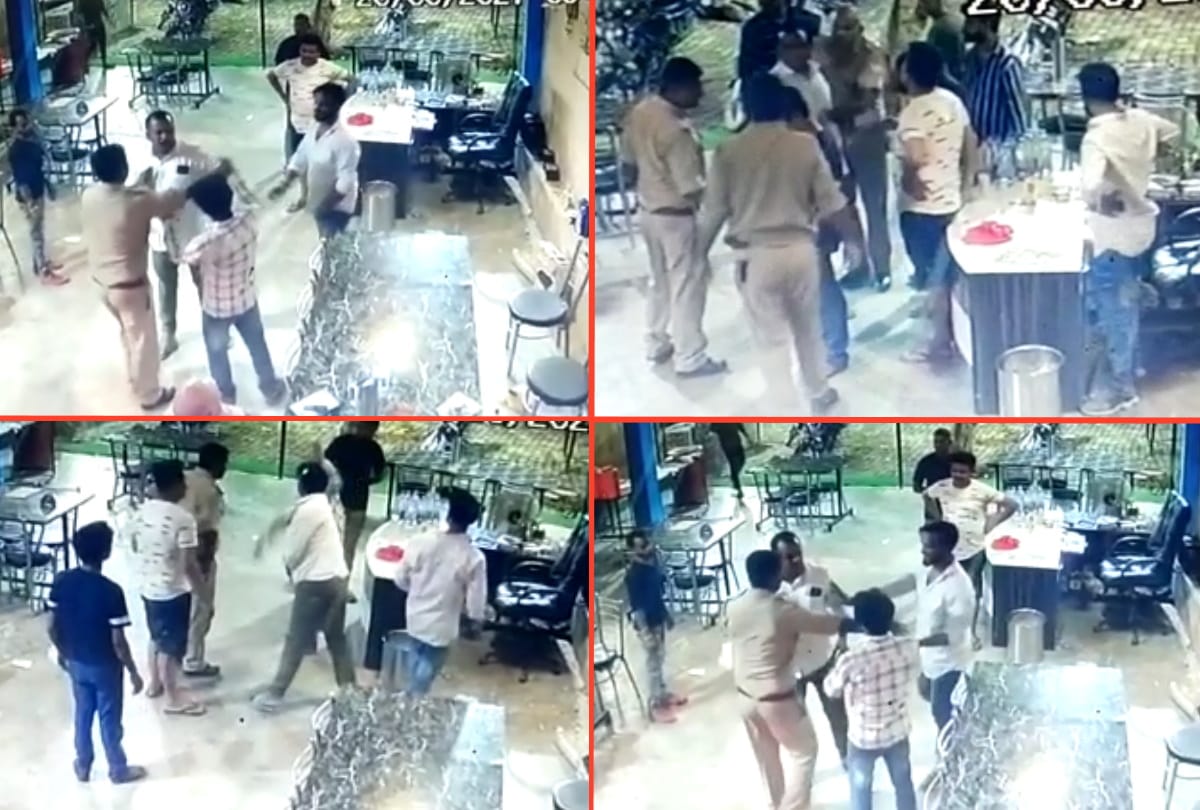 Police man beat up young man who eating food in restaurant at Gorakhpur