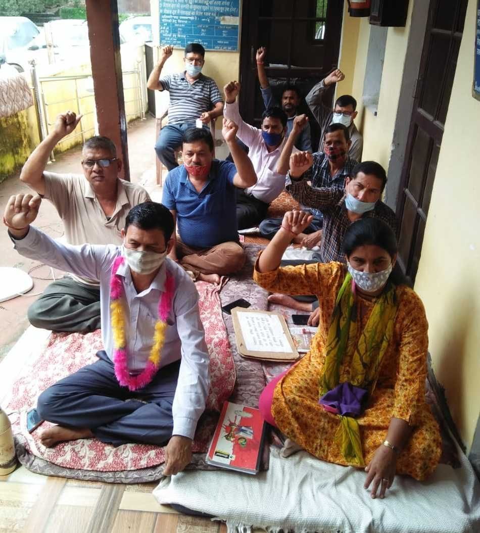 Upal contract workers of Sainik Kalyan who are standing on dharna for demands