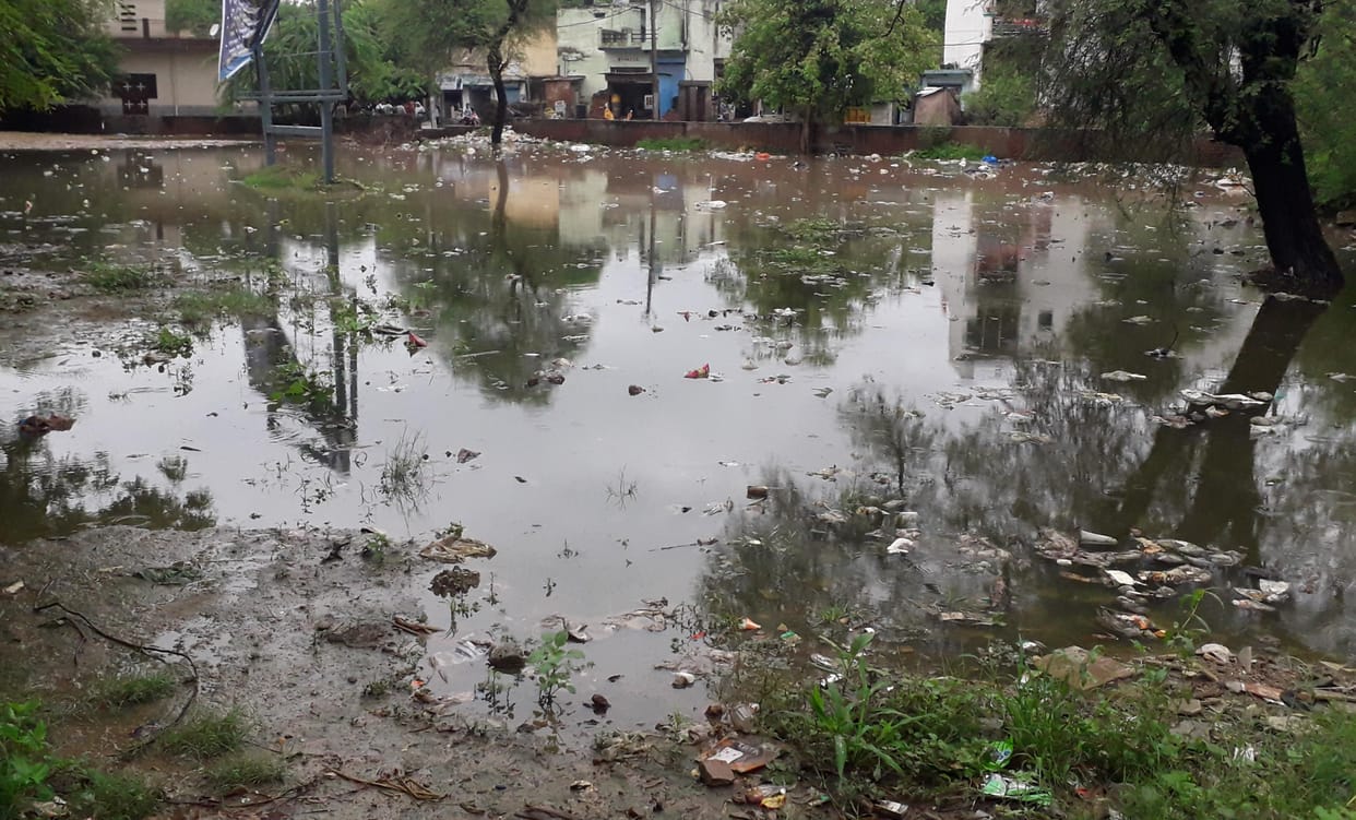 Rain water filled in old bus stand premises, people upset