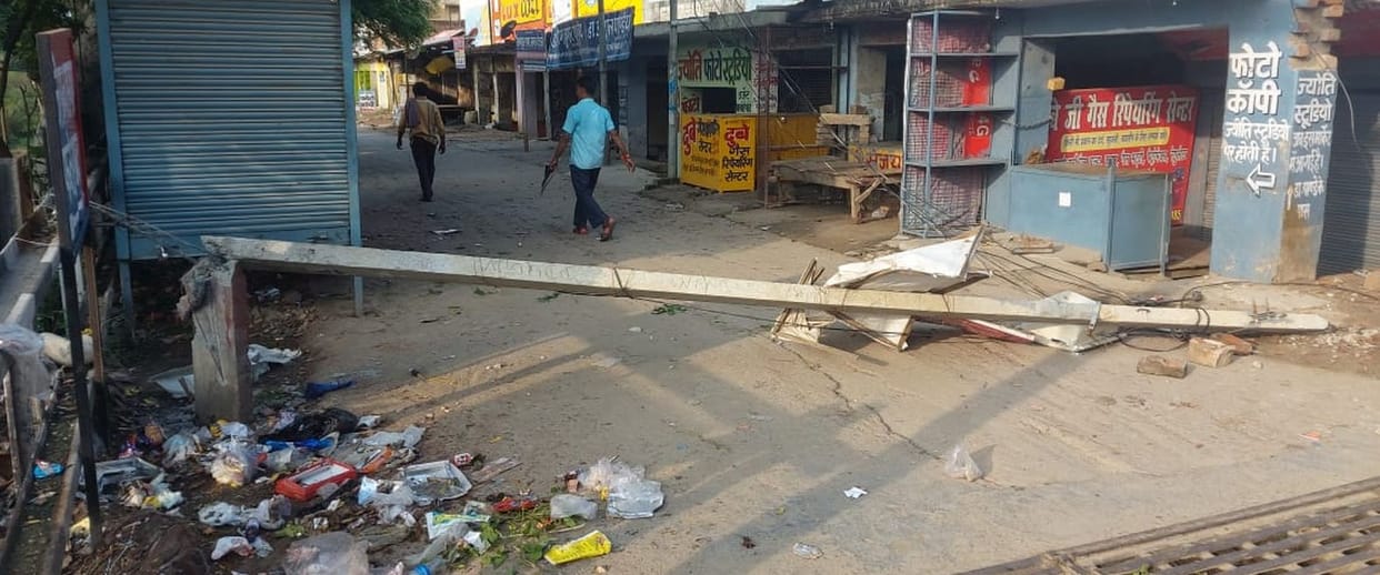 Pole broken due to vehicle collision, power outage