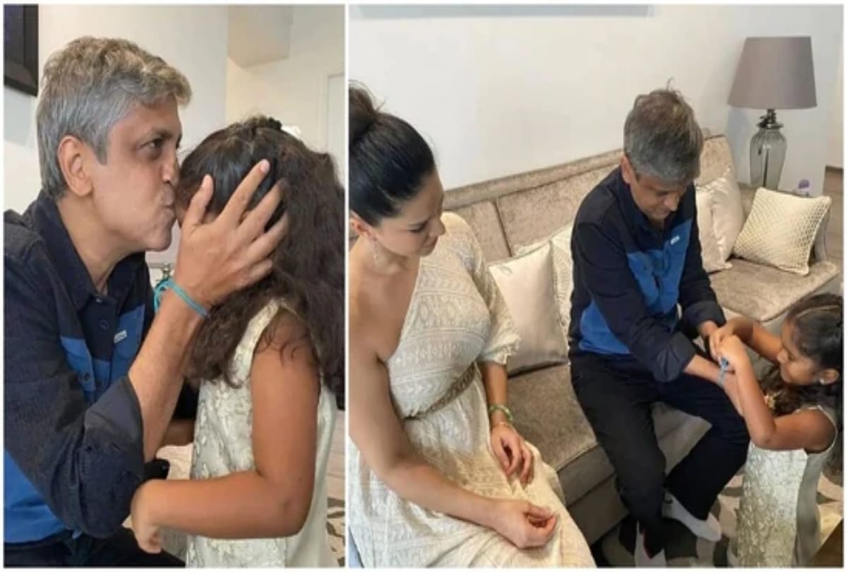 Sunny leone daughter Nisha tie rakhis on their security in-charge Yusuf Ibrahim