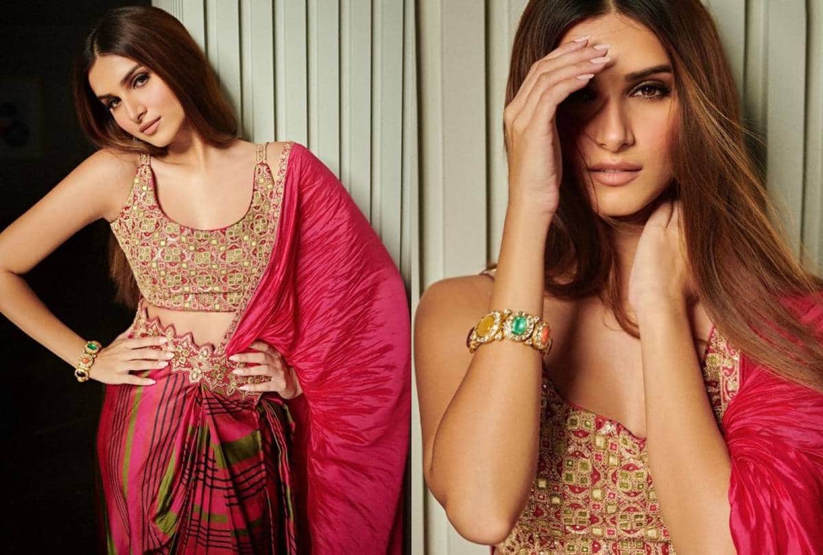 tara sutaria looks stunning in a cherry red pre draped satin silk saree pictures goes viral