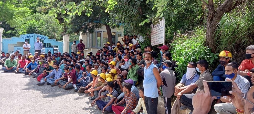 company employee protest against management in rampur
