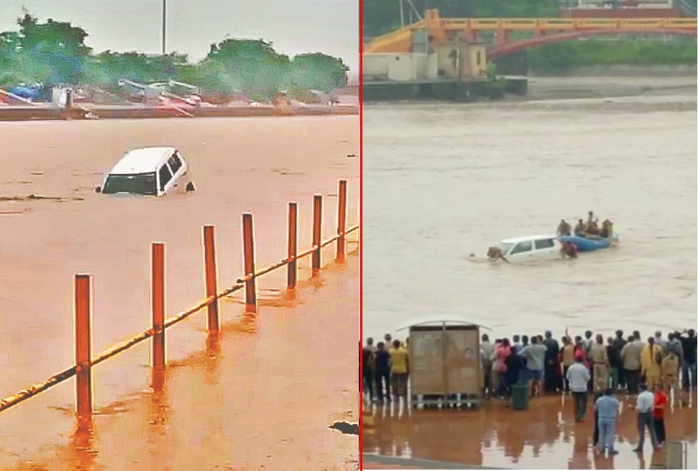 Uttarakhand Monsoon Update Today: Car swept after Ganga water level Increased in Haridwar photos