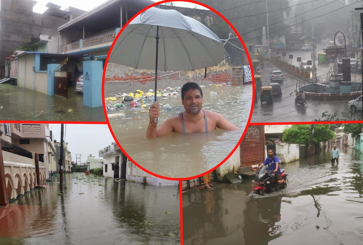 flooded roads and water filled house after heavy rain in Gorakhpur