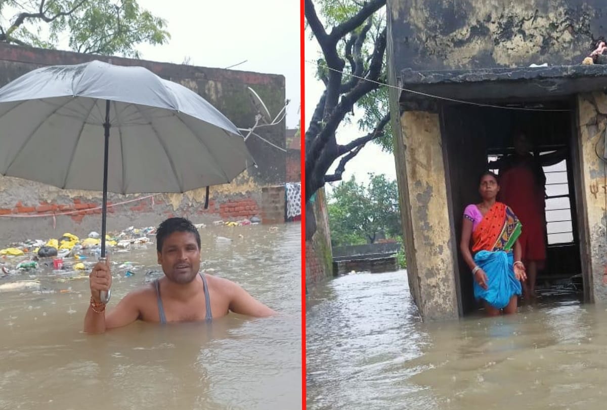 flooded roads and water filled house after heavy rain in Gorakhpur
