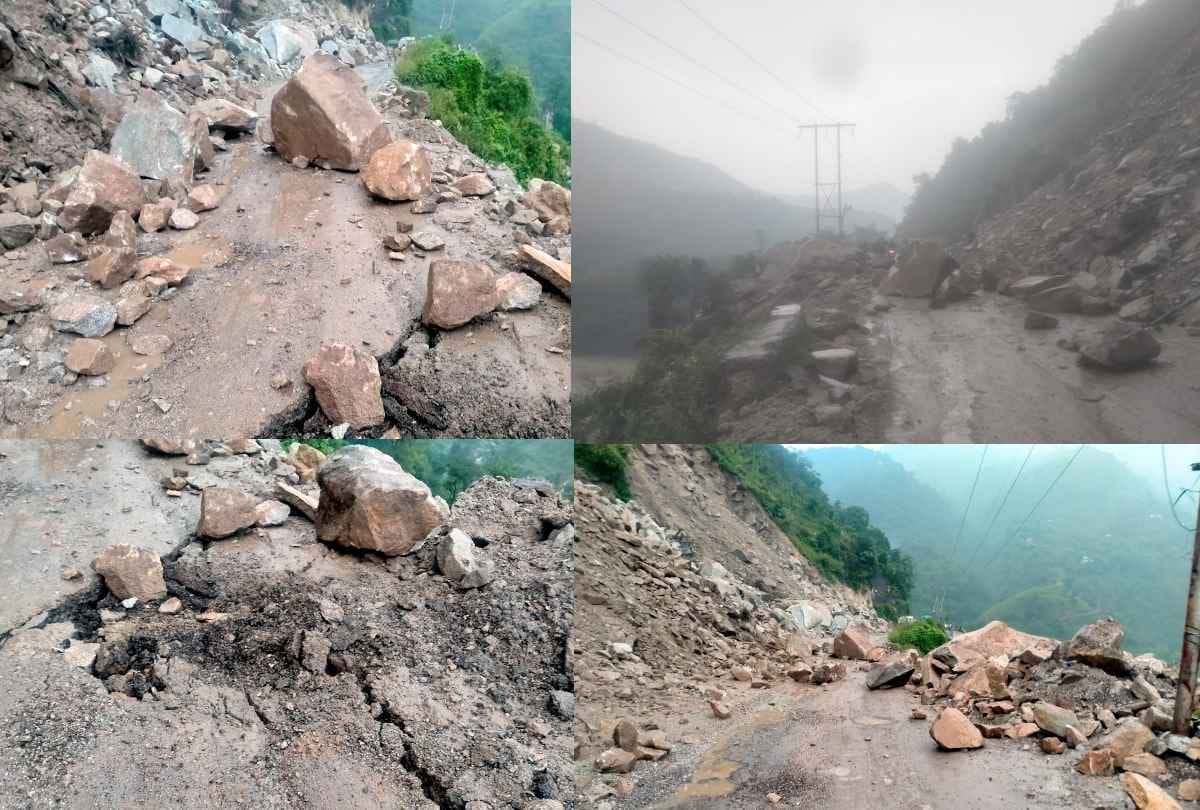 Landslide on Chandigarh-Manali National Highway near saat meel in mandi himachal