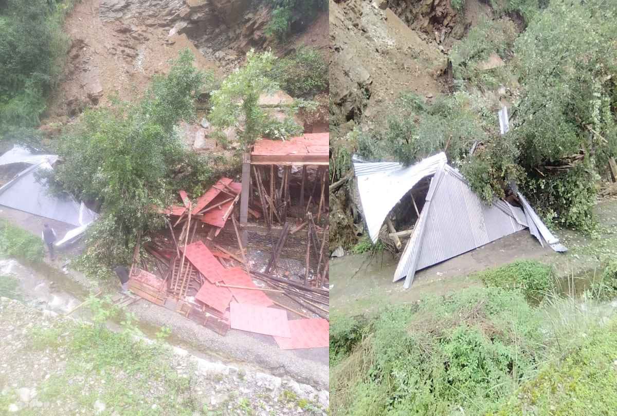 himachal weather news: House and cowshed collapsed in Thunag due to landslide