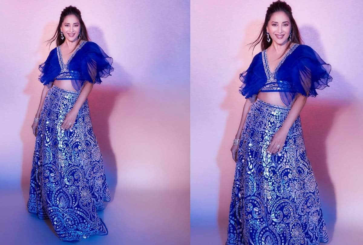 Madhuri Dixit White Floral Print Lehenga looks stunning